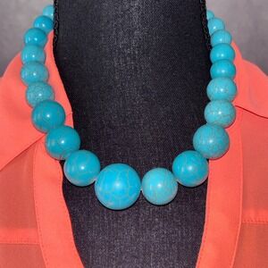 Turquoise Blue Boho Chunky  Necklace 16‎ inch